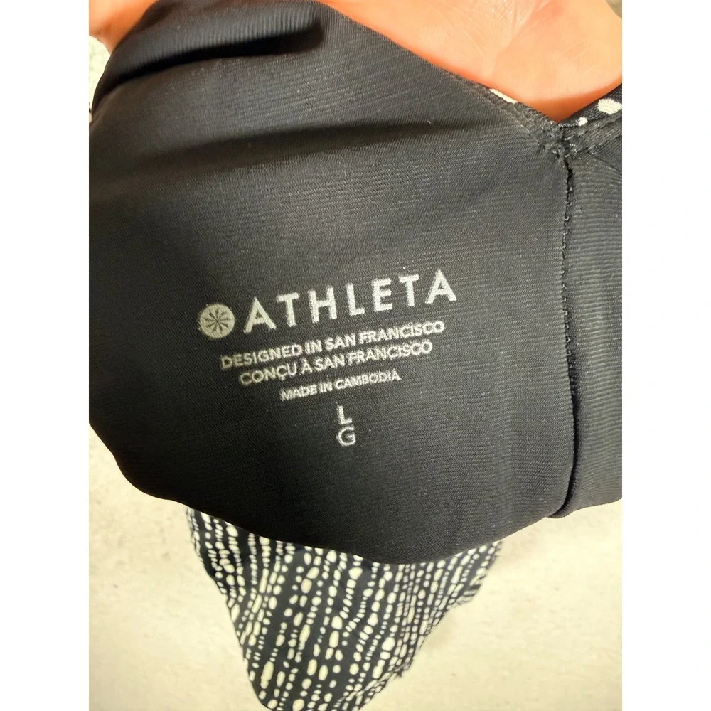 Athleta‎ Seychelles One Piece Swimsuit Black White Dotted V-Neck Women Large
